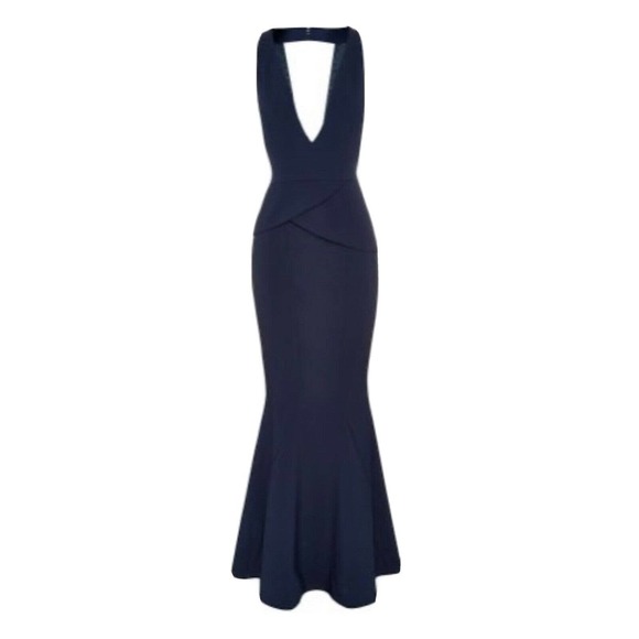 Sheike | Dresses | Sheike Size 6 Maxi Dress Gown Olivia Navy Blue Peplum  Detail Halter Flared | Poshmark